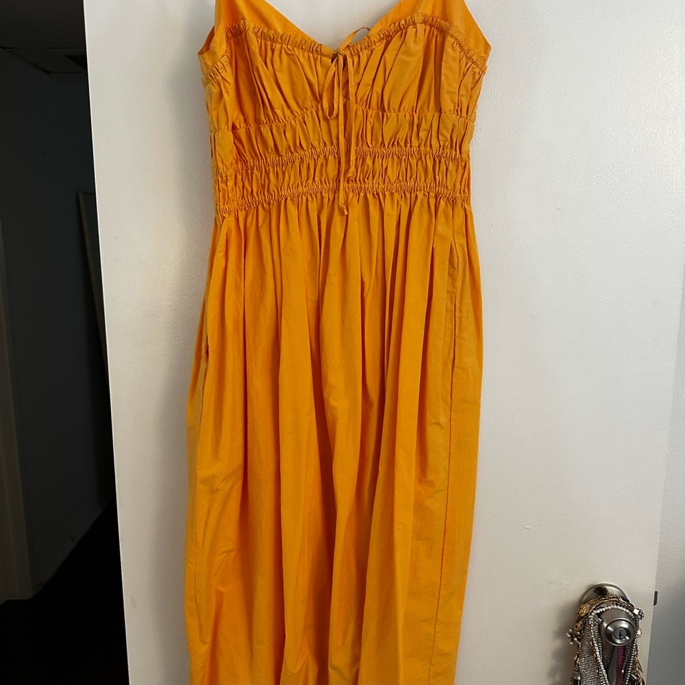 Ciao Lucia Gold Ruched Smocked Strapless Sundress